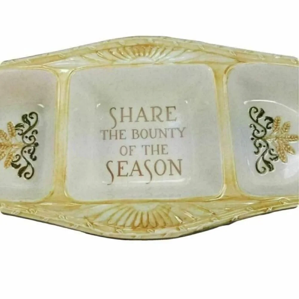 Autumn Fall Divided‎ Dish 3 Section Serving Ceramic Bounty of the Season New